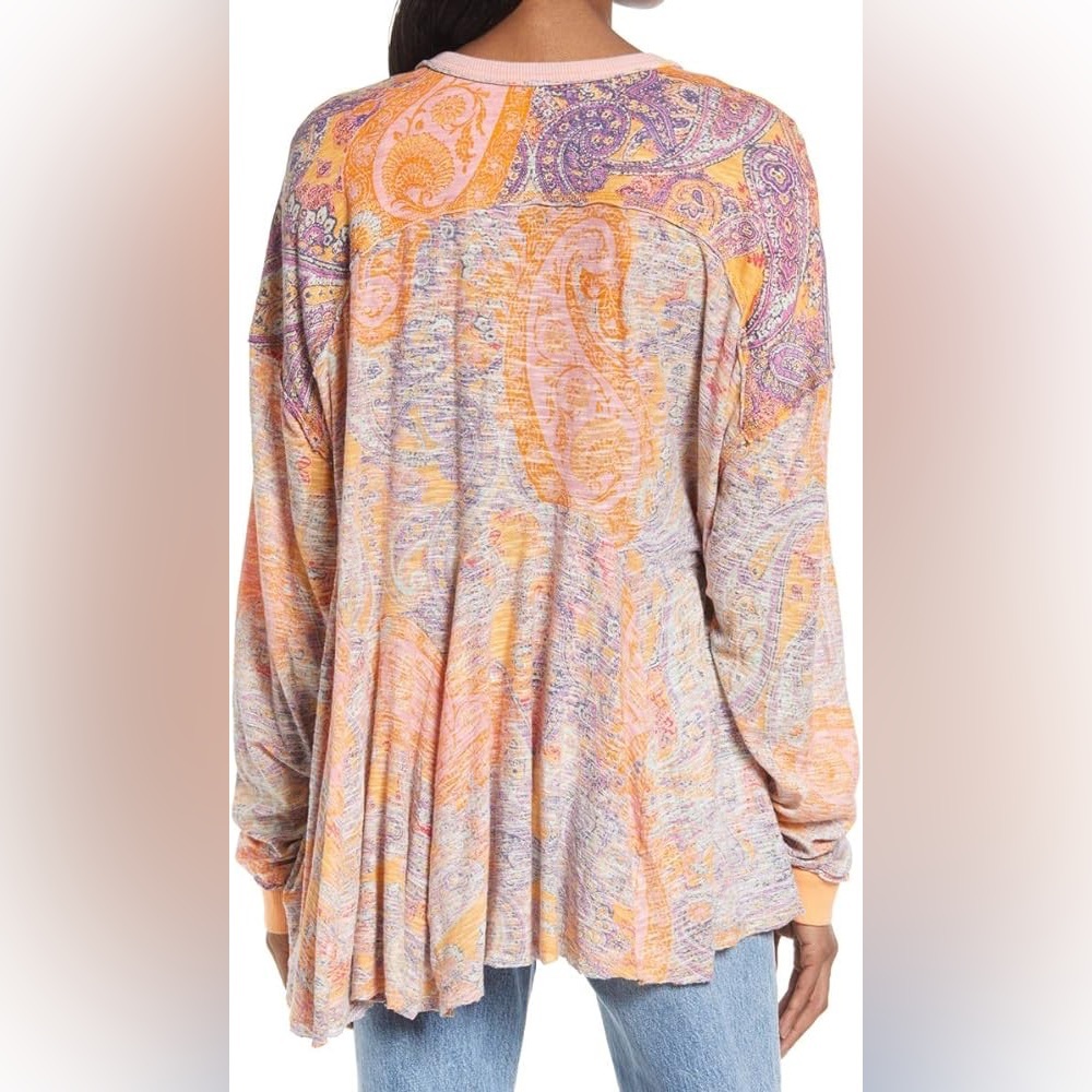 πHPπ NEW NWT Free People Making Circles Longline T-Shirt Tunic Paisley Small - Picture 11 of 14